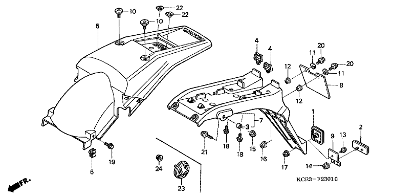 REAR FENDER (XR250R-CL/DK/U) (XR250RT-W) (ED)