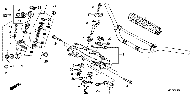HANDLE BAR/TOP BRIDGE (CRF450X8,9,B,C,D)